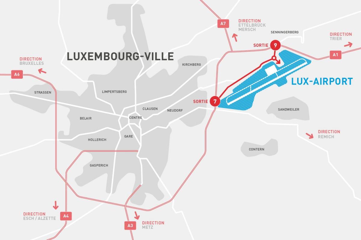 карта на летище Люксембург